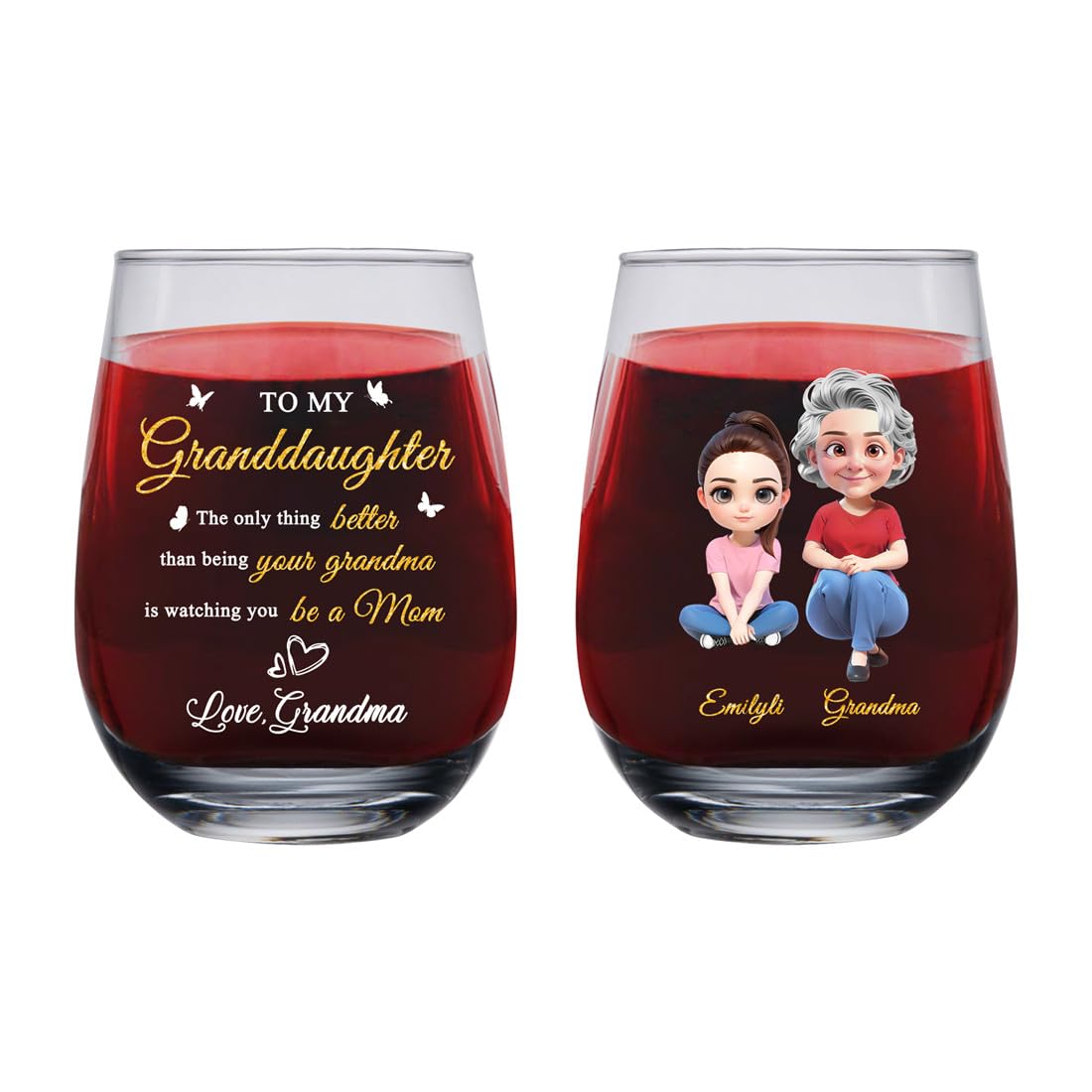 BFHEFGSUU Personalised to My Grandaughter from Grandma Wine Glass Custom Name Portrait Dringking Mug Decor Gift for Daughter Birthday Party Xmas (Style 26)