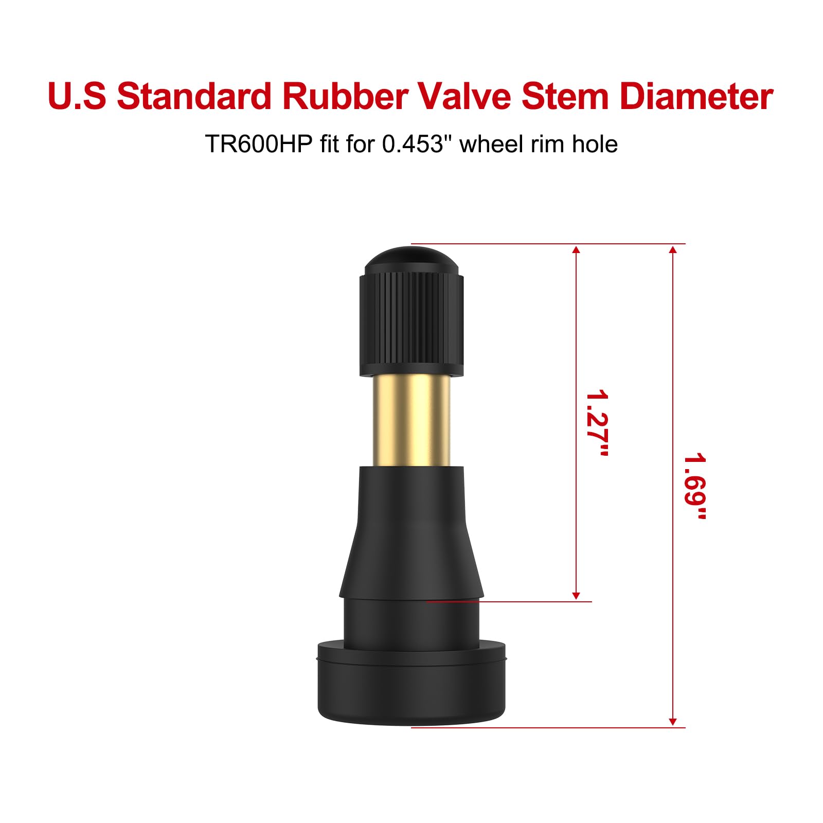 SUNSOUL TR600HP - Válvulas de neumático de alta presión a presión, vástagos de válvula de goma sin cámara para agujeros de llanta de 11,5 mm y para la mayoría de vehículos de alta resistencia, paquete