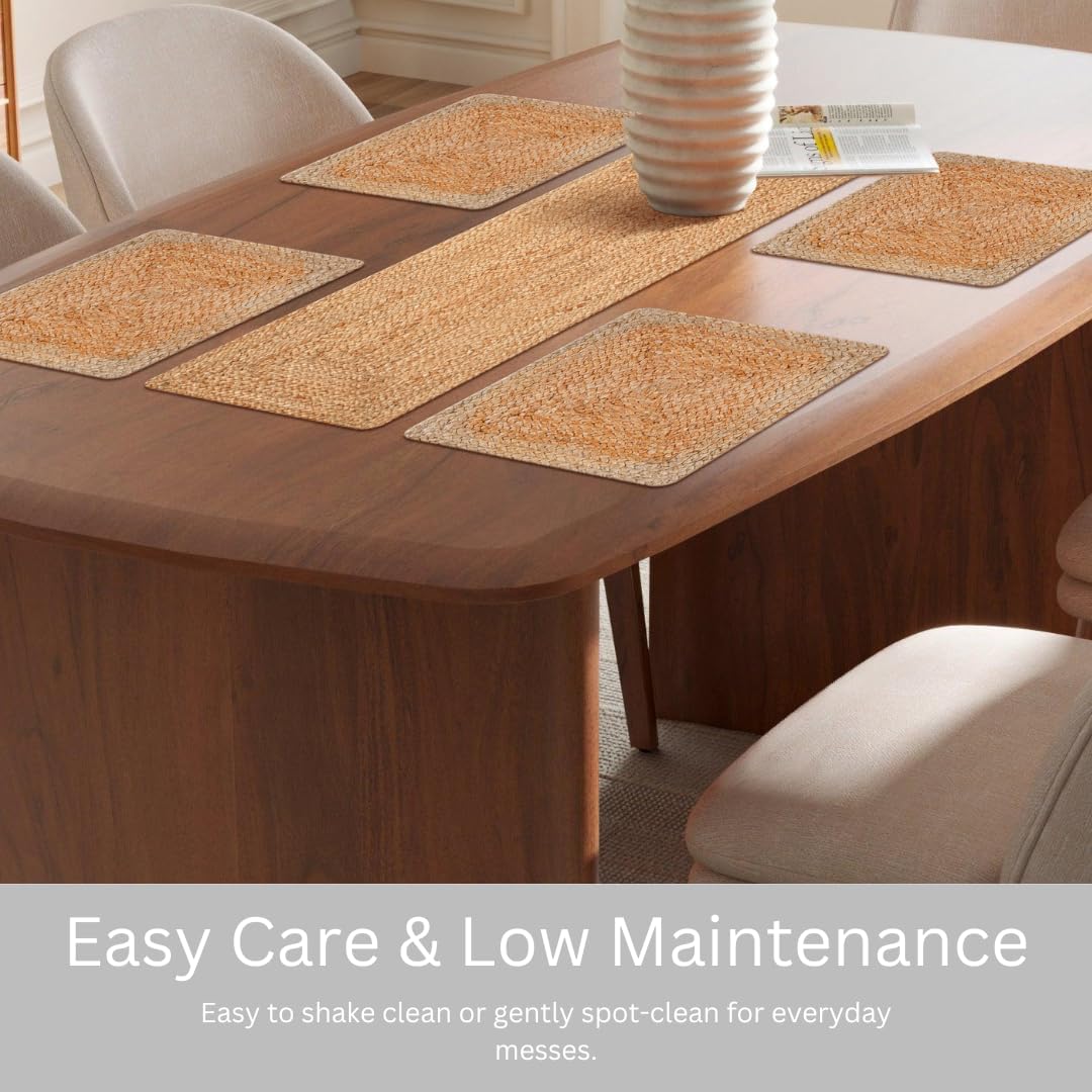Rustic Braided Jute Table Runner 36 Inches Long - 13x36 Inch Farmhouse Style Natural Dining Table Décor - Durable, Non-Slip, Heat & Scratch Protection 100% Jute Handcrafted Table Runner