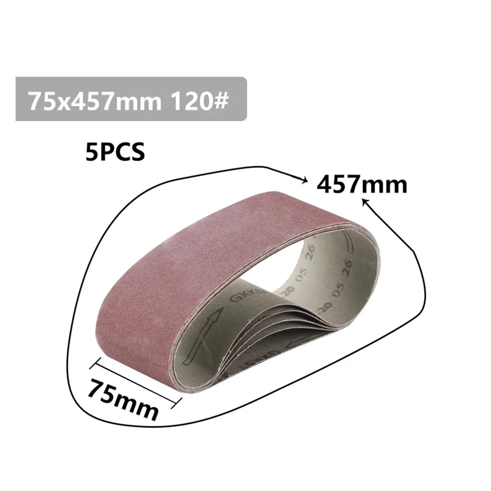 Nastro abrasivo, Nastri Abrasivi 75x457mm Confezione Da 5 Grana 40 60 80 120 Rosso(5pcs Grit 120)