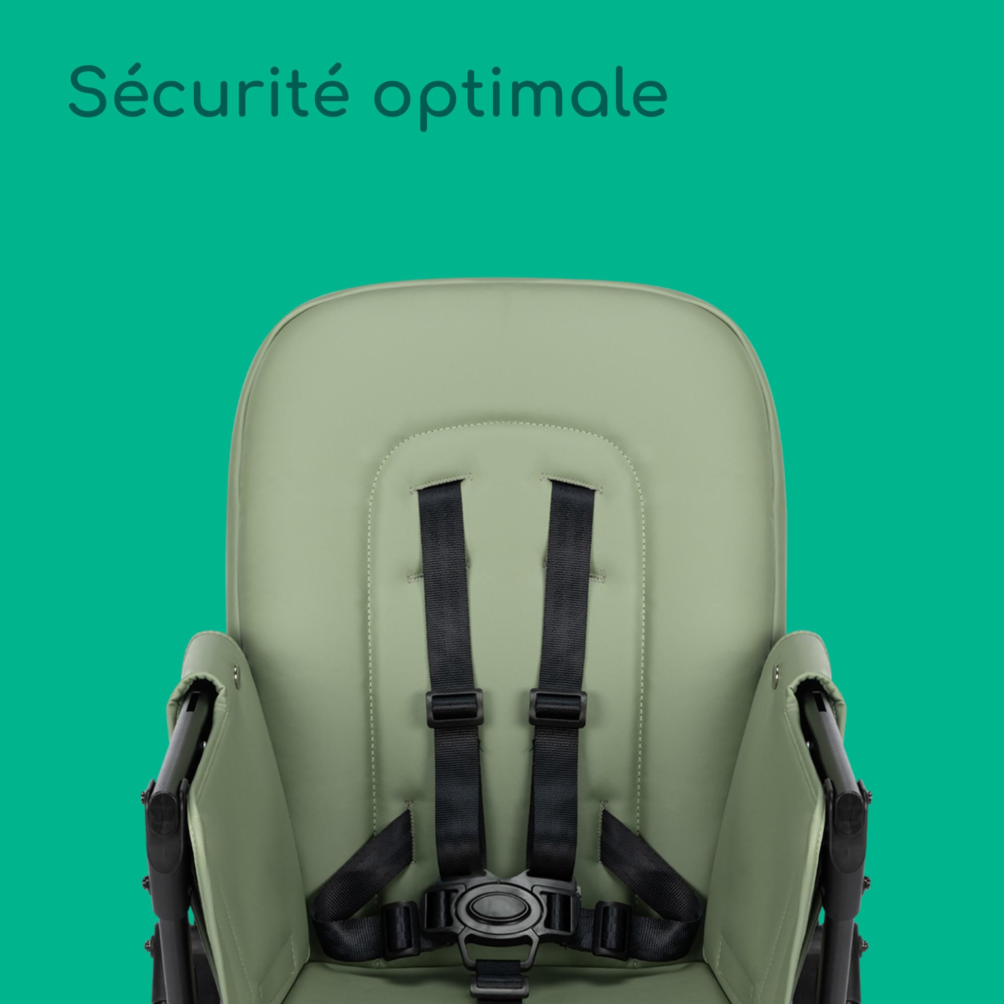 Bebeconfort Mallow, Chaise haute bébé, 0-3 ans, 0-15 kg, Pliage ultra compact, Siège rembourré confortable, Facile à nettoyer, Légère (5,6 kg), Pliage rapide facile d'une seule main, Mineral Green