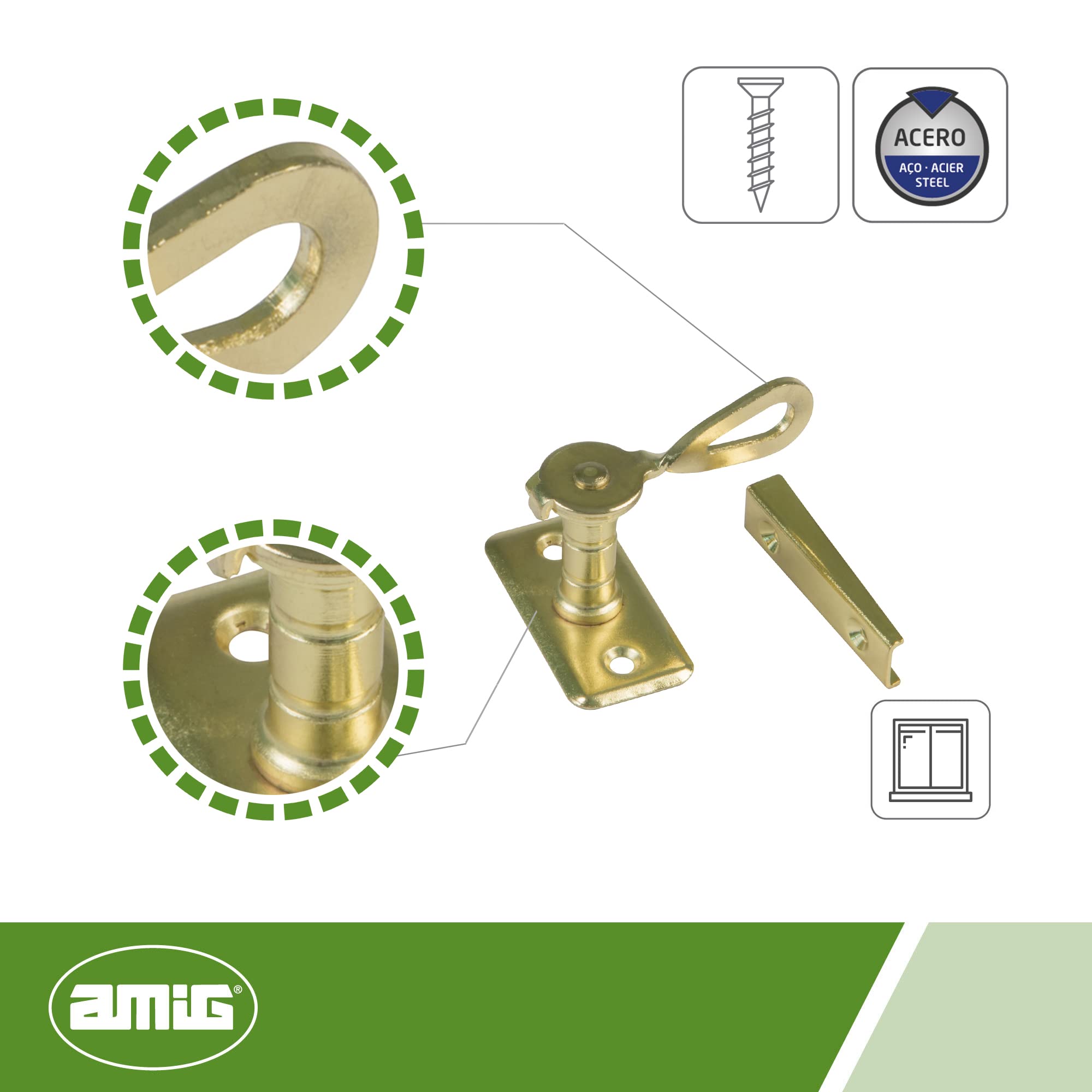 Amig - Type San Sebastian for Shutters, Model 12 | 50 x 25 x 20 mm | Inner Closure to Reduce Noise and Air Flow | Made of Painted Steel | Includes Chipboard Screws