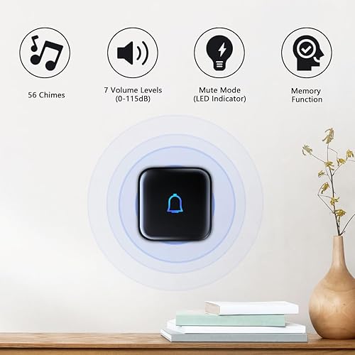 Miniatura 2 de Timbre inalámbrico IP66 resistente al agua de 1000 pies con 56 timbres de 115 dB 7 niveles de volumen, modo de silencio con flash LED, timbre