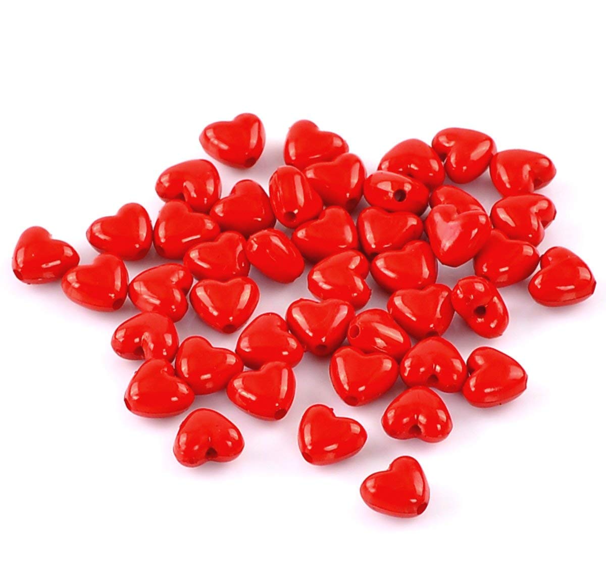 Sadingo 200pcs 11x10mm Heart Beads for Bracelets Plastic Beads Red