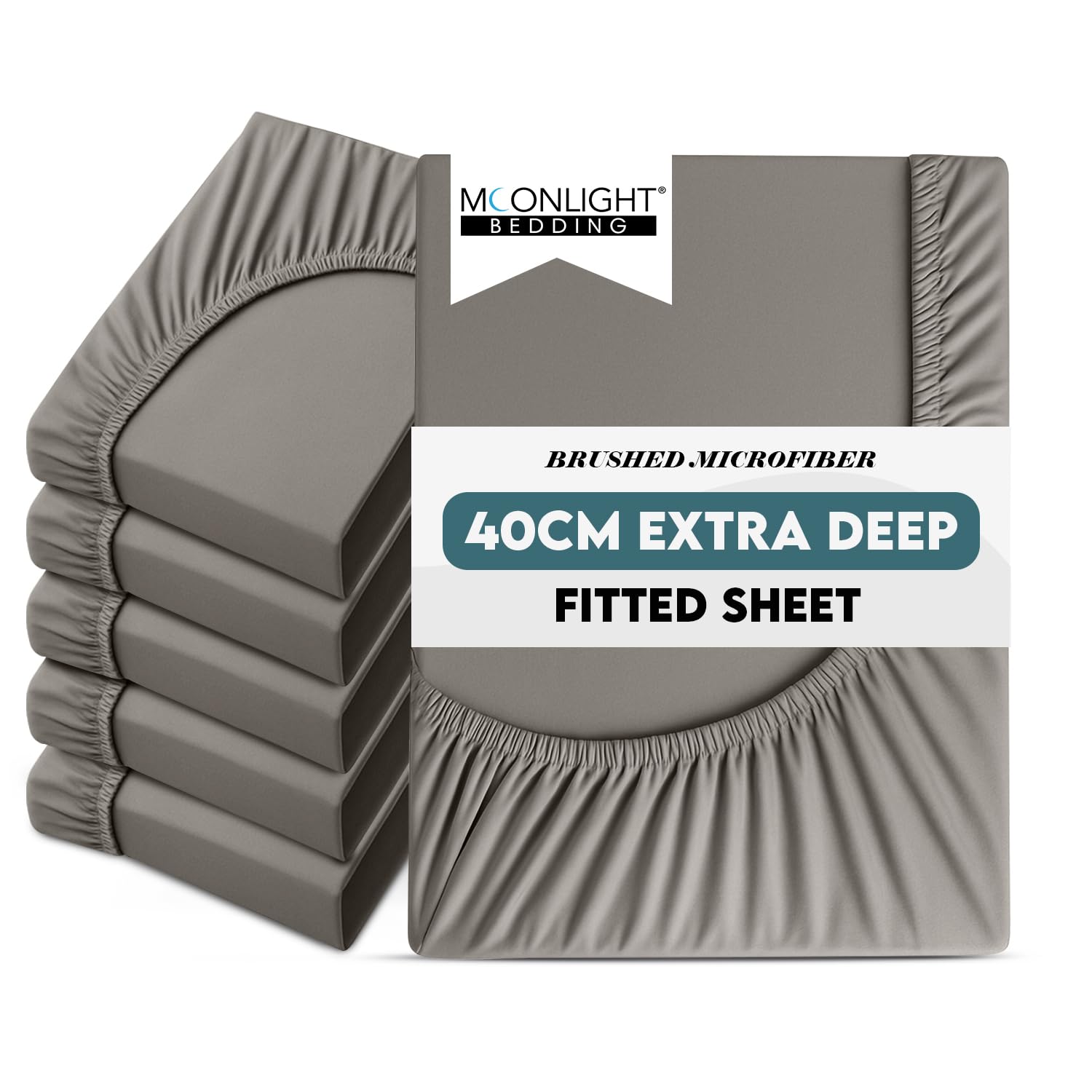 Moonlight Bedding Grey Single Fitted Sheet Deep Fit 40Cm 6 Pack Bed Sheet With Elastic Corners 16 Inch Extra Pocket Brushed Microfiber Easy Care Breathable Shrinkage Fade-Resistant