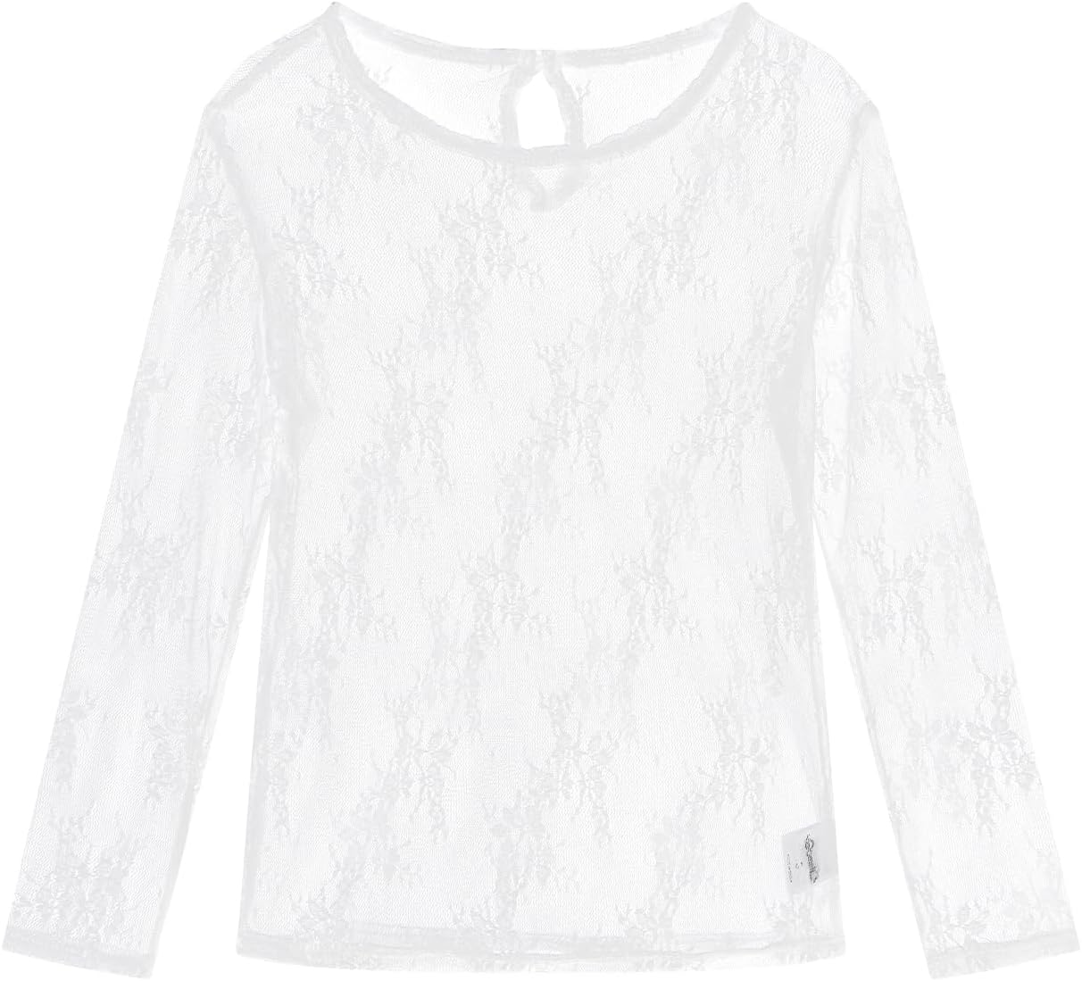 Noomelfish Girls Lace Long Sleeve Layering Tops Sheer Mesh Tee Shirts Blouse (5-12 Years)