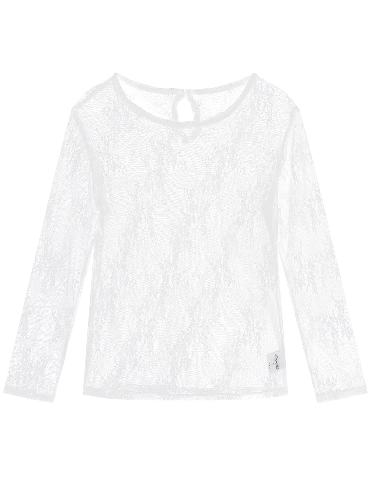 Noomelfish Girls Lace Long Sleeve Layering Tops Sheer Mesh Tee Shirts Blouse (5-12 Years)