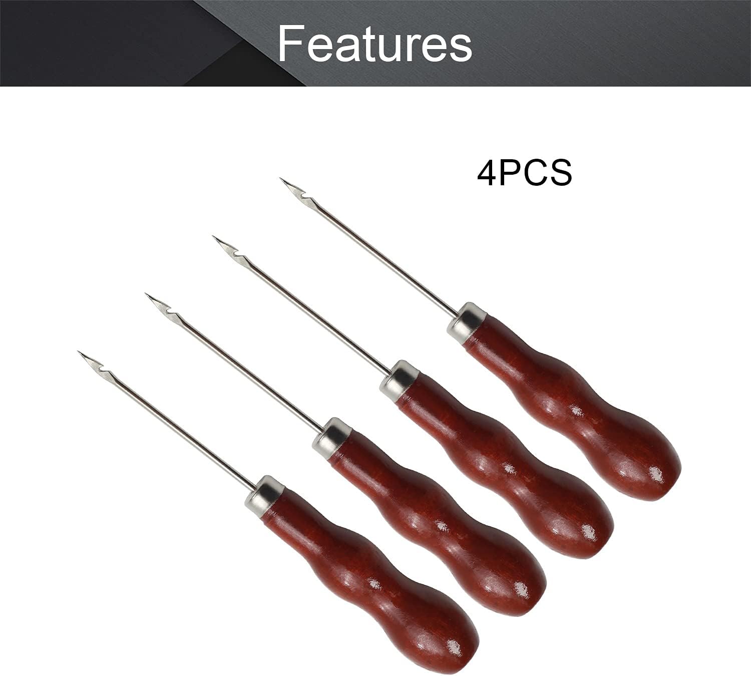 Bettomshin Scratch Awl, Leather Awl Tool Pin Punching, Wooden Handle Double Gourd Shape Leathercraft Tools for Leather Pouch Hole DIY Handmade Sewing Repairing 4Pcs