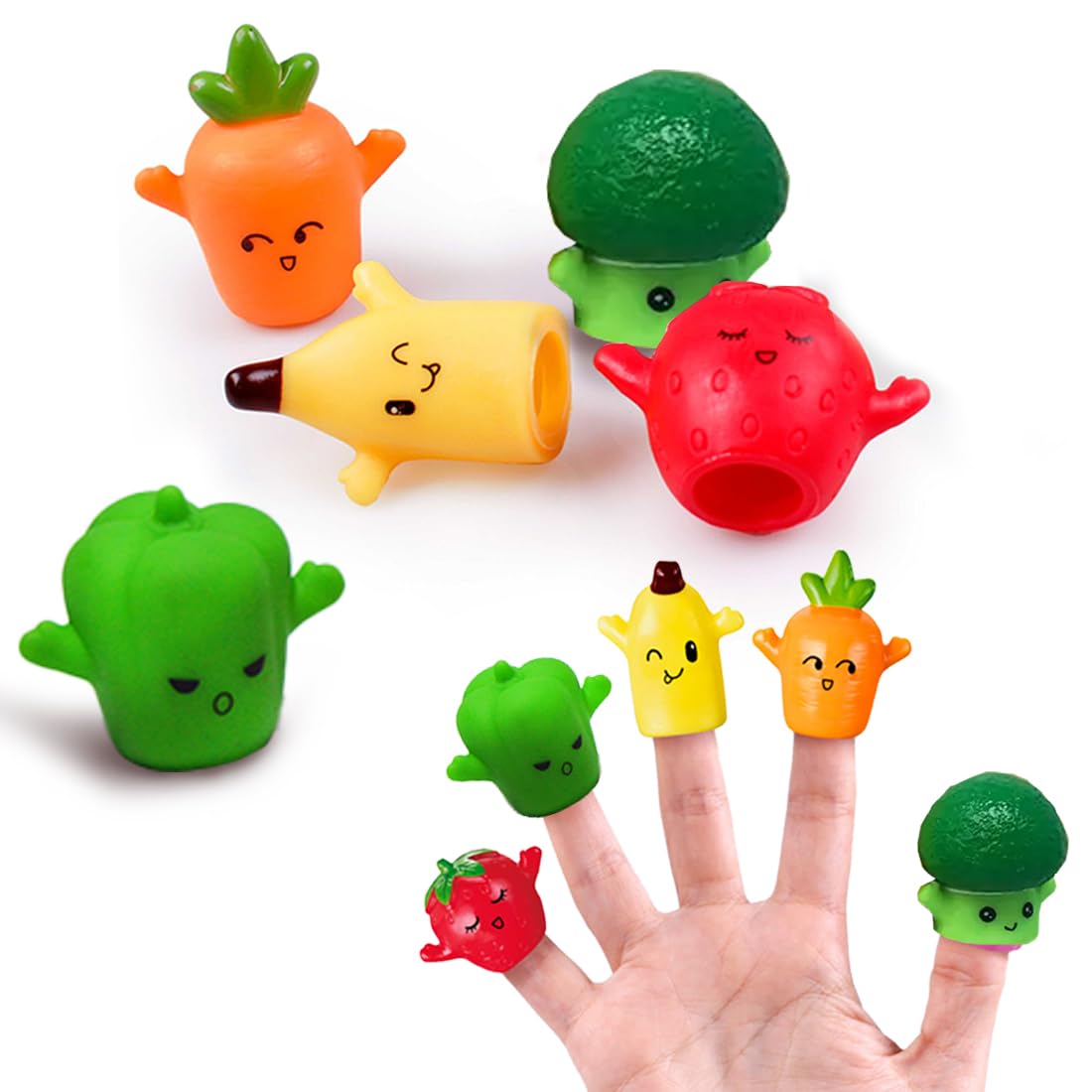 Wembley 5Pc Finger Puppets for Kids Soft Rubber Educational Toy Set Playtime Hand Doll Set Interactive Storytelling Role Play Fun & Learning Birthday Gift for Boys Girls Toddlers - Fruits & Veggies-image-43