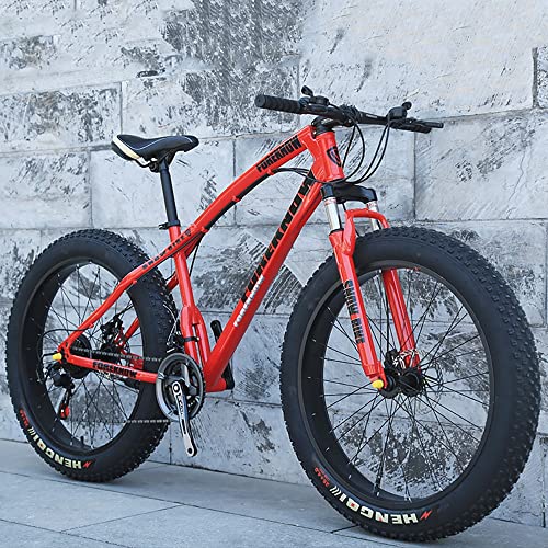 Wmmner Bicicleta de Montaña de 20/24/26 Pulgadas, 7/21/24/27/30 Velocidad Adult Fat Tire Mountain Trail Bike con Cuadro de Acero de Alto Carbono Y Freno de Doble Disco, Suspensión Delantera
