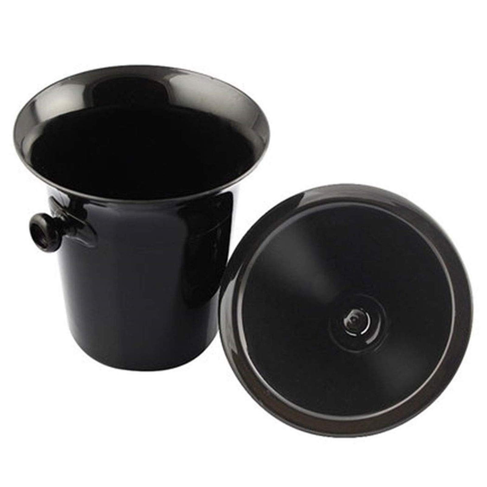 Cubeta​para Hielo, Cubo de Hielo para Botella de Vino, Hecho a Mano en Cubo de Hielo Negro con Aislamiento de Doble Pared con Pinzas para Hielo y abridor de Botellas