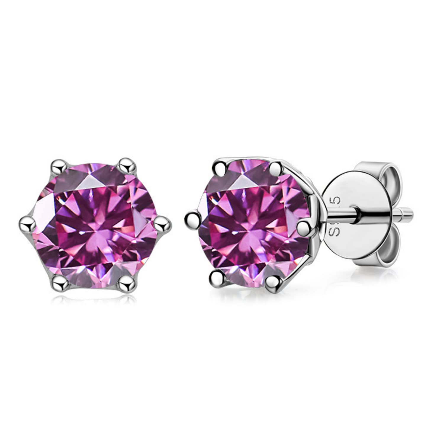 WZGWDC 1 Karat D-Farbe-Moissanit-Ohrringe für Damen und Herren, S925-Sterlingsilber, rosa/blau/grüner Diamant-Ohrstecker für Damen, Hochzeit, Geburtstag, Geschenk mit Zertifikat