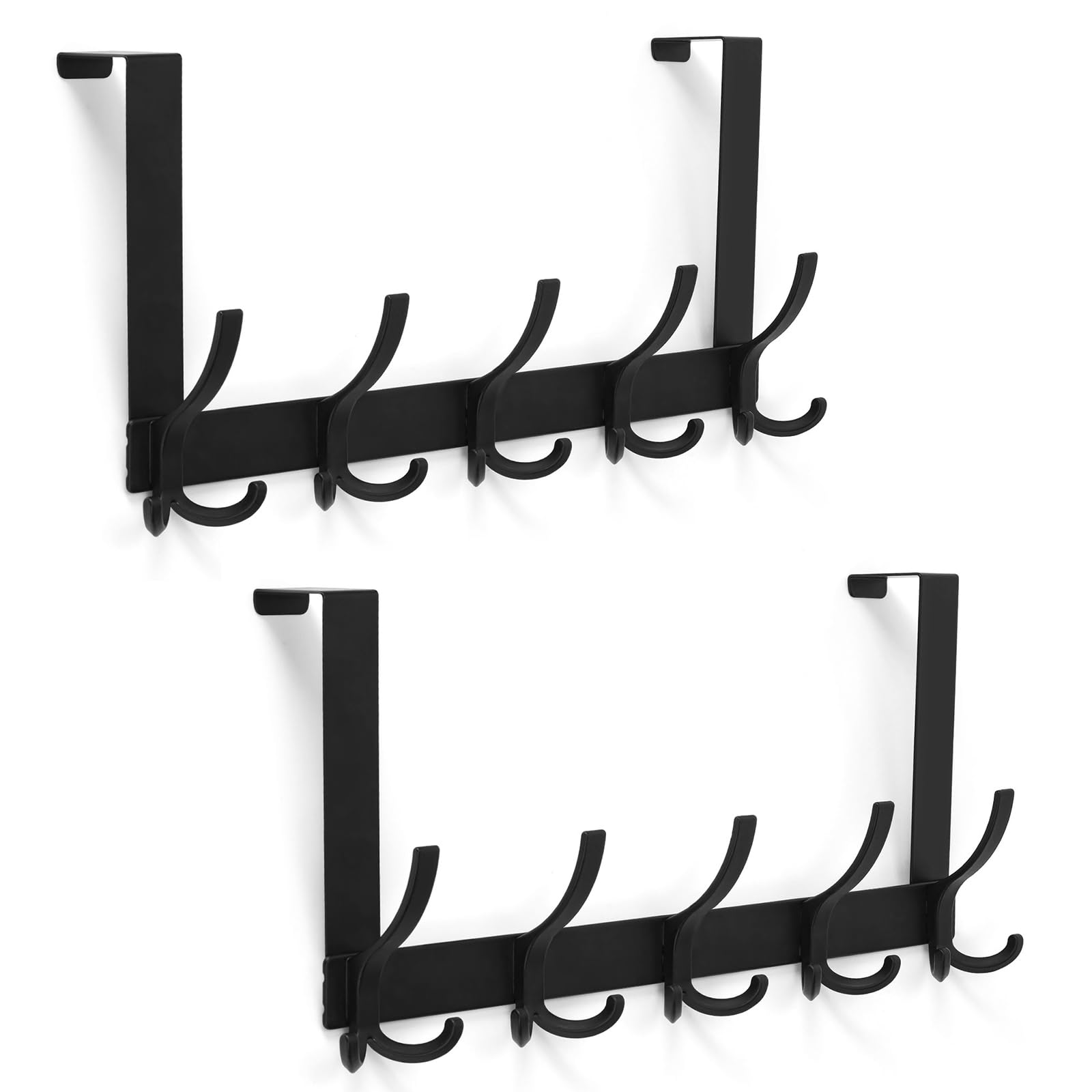 Door Hanger Hook, Over The Door Hooks for Hanging, Over The Door Towel Racks for Bathroom, Over The Door Hanger - 5 Triple Hooks for Towel, Clothes and Hat (Black, 2 Pack), TRI-1P