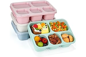Reusable 5-Compartment Bento Lunch Boxes for Adults, Snack Containers Set of 4