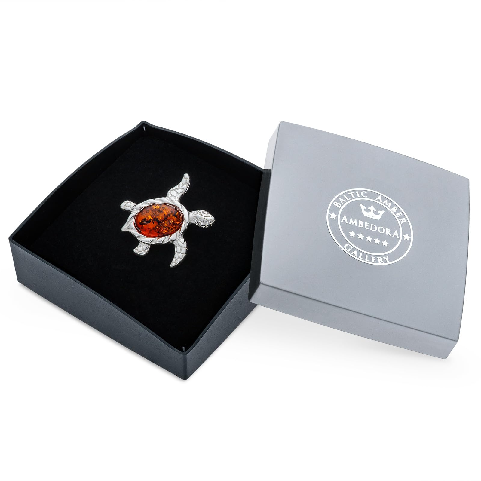 Damen Silber Meeresschildkröte Brosche mit Bernstein, Poliertes Sterling Silber, Oval Baltischen Bernstein, Brosche mit Anhänger Funktion
