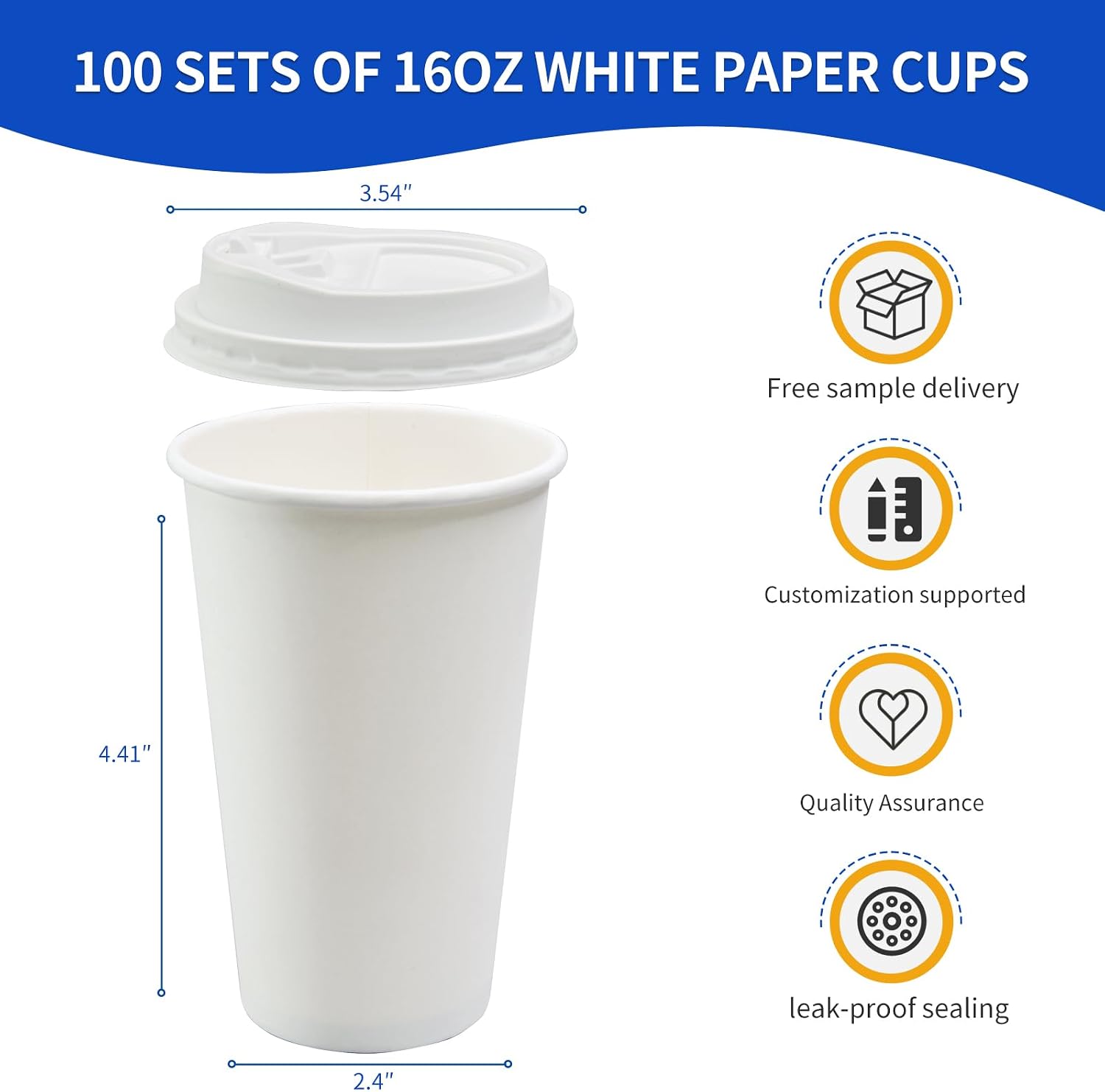 100 Pack Disposable Coffee Cups With Lids straws sleeves Disposable cups Paper Cup Tea Cups for Hot To with lids Cupping set Beverages shop Home Office Party Travel (16, Fluid Ounces) image 5
