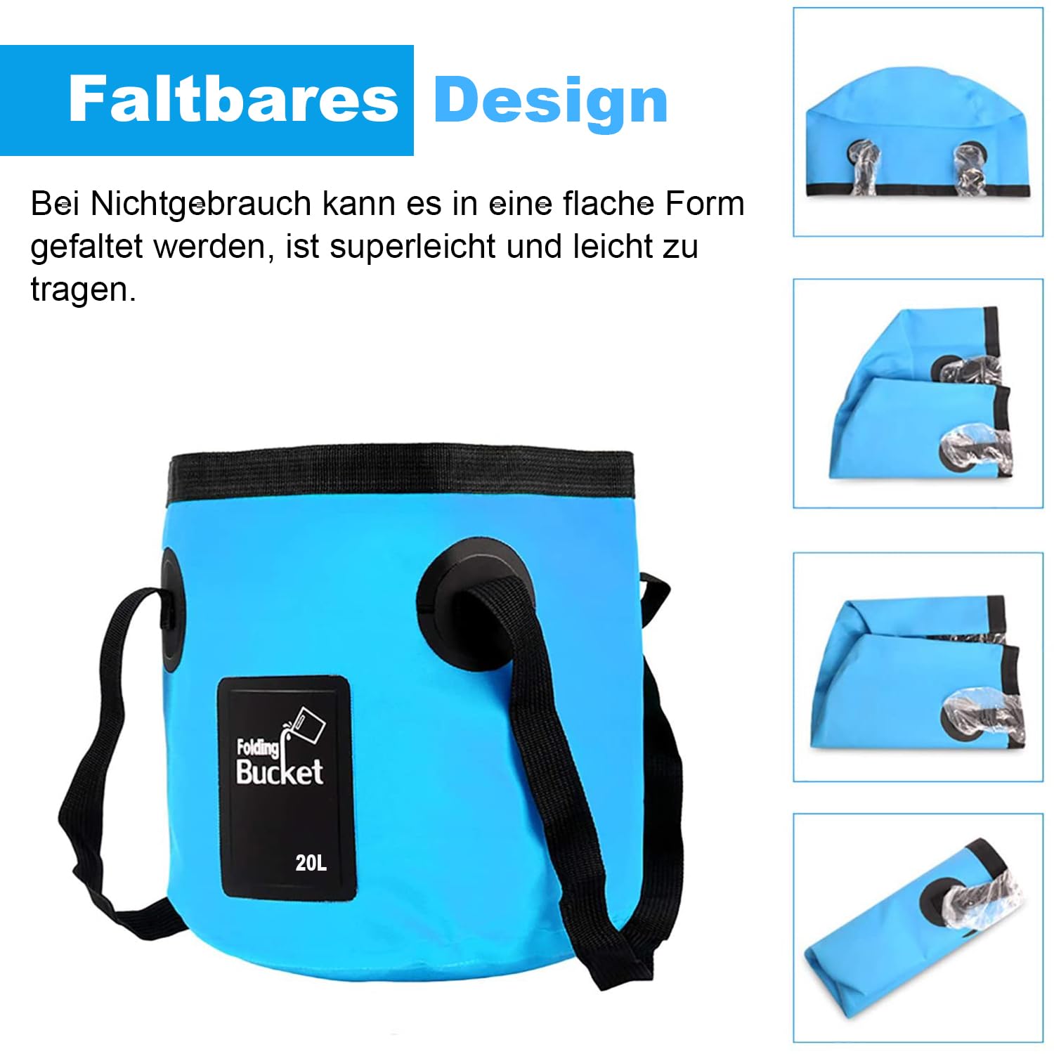 Bacinella PVC Portatile Campeggio Pesca Secchio Pieghevole 20L Shyllin - Ciotola Portatile PVC Per Campeggio, Pesca E Giardinaggio, Grigio Secchio