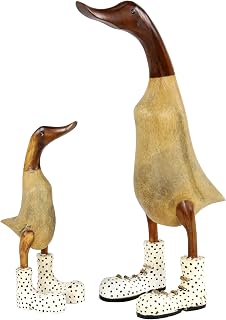 Deco 79 Bamboo Wood Duck Statues Set of 2 - Rustic Farmhouse Home Decor Sculptures 17" 11"H Brown Accents