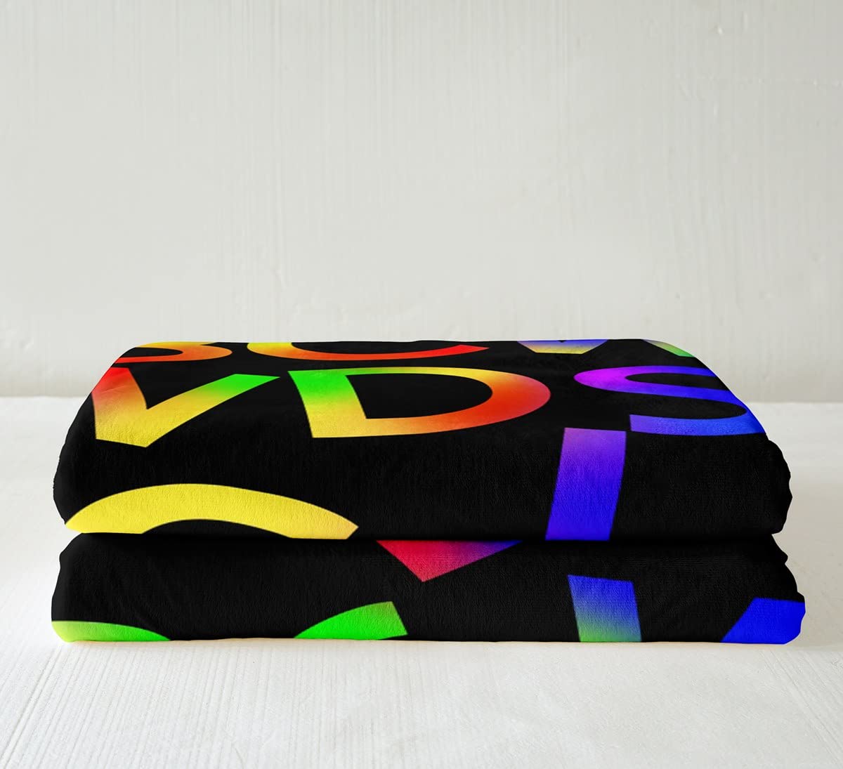 Coperta in peluche con lettere inglesi arcobaleno con lettere colorate, sherpa, , con sfumatura al neon, coperta educativa sfocata, per divano letto, regina 200 x 200 cm