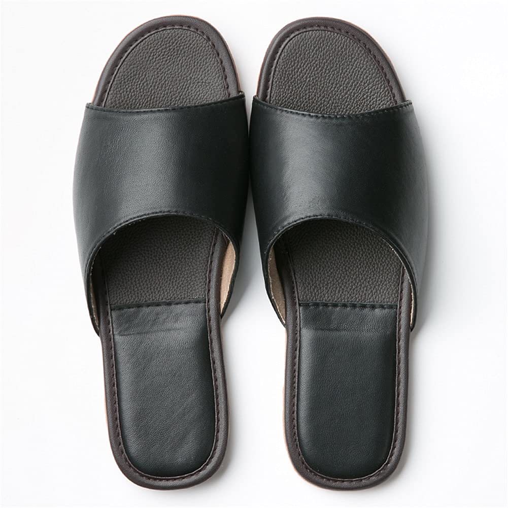 【新品】 SLIPPER　　　　 LEATHER/BLACK 26㎝ Leather Slippers Men Indoor ，Leather Sandals Closed