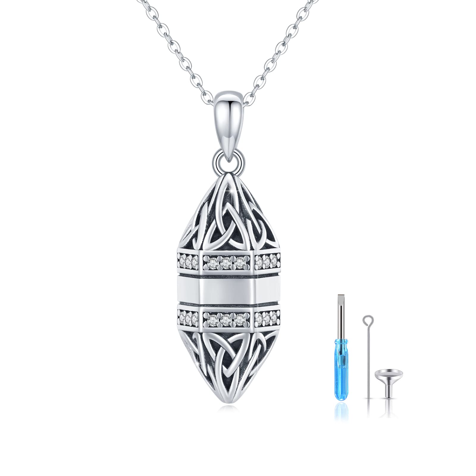 Collar para cenizas de plata de ley 925, colgante de ceniza conmemorativa con diferentes motivos – Nudo celta, árbol de la vida, corazón, flor para hombre y mujer