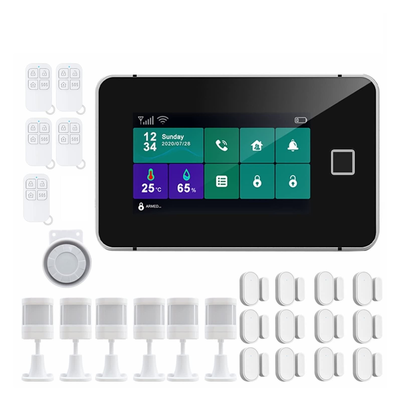 Sistema di Allarme di Sicurezza Domestica, G60 Tuya gsm di Allarme Sicurezza Impronta Digitale Armato Temperatura umidità Display 433 MHz Wireless Smart Home Antifurto(G60-K Set)