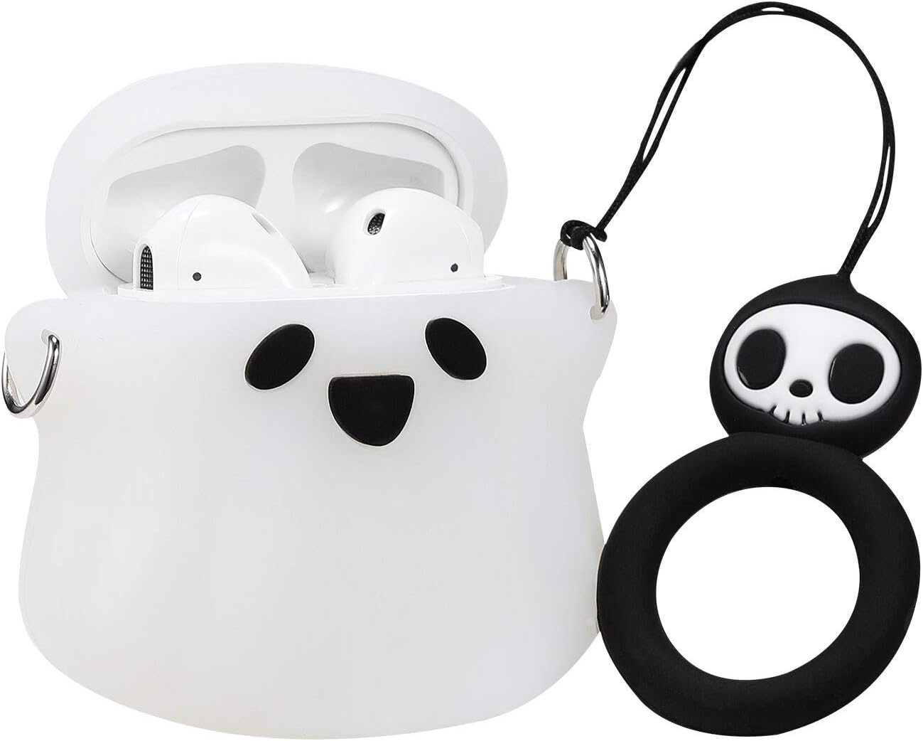 Joyleop(Luminous Ghost) Compatible with Airpods 1/ 2 Case Cover, 3D Cute Cartoon Funny Fun Cool Kawaii Fashion Chic, Silicone Airpod Character Design Skin Keychain,Girls Boys Teens, Case for Air pods