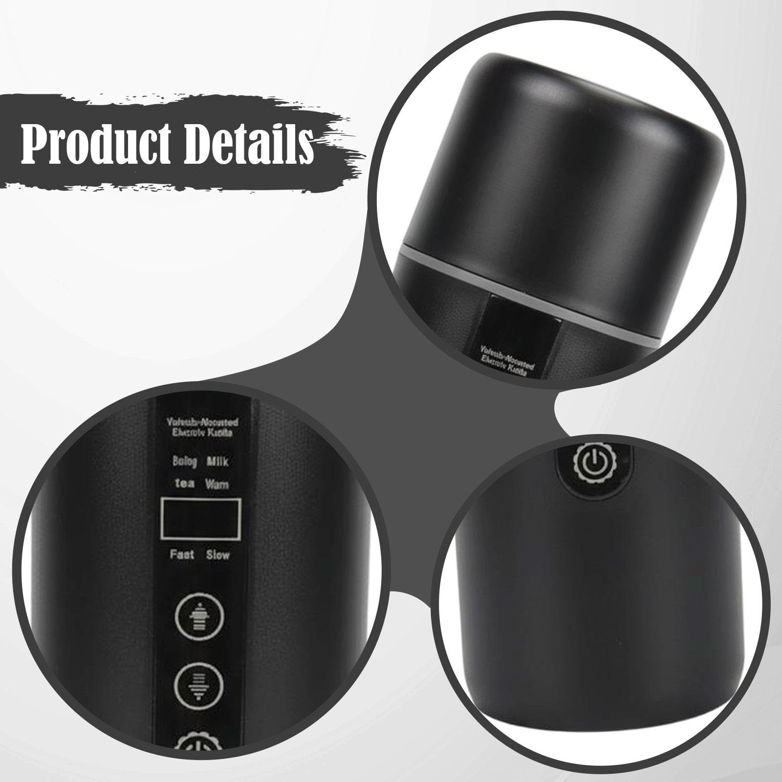 Taza Térmica para Coche con Calentamiento Automático Y Función para Mantener Caliente, Indicador de Temperatura, Acero Inoxidable, Gran Capacidad, Hie, Negro, tal como se describe