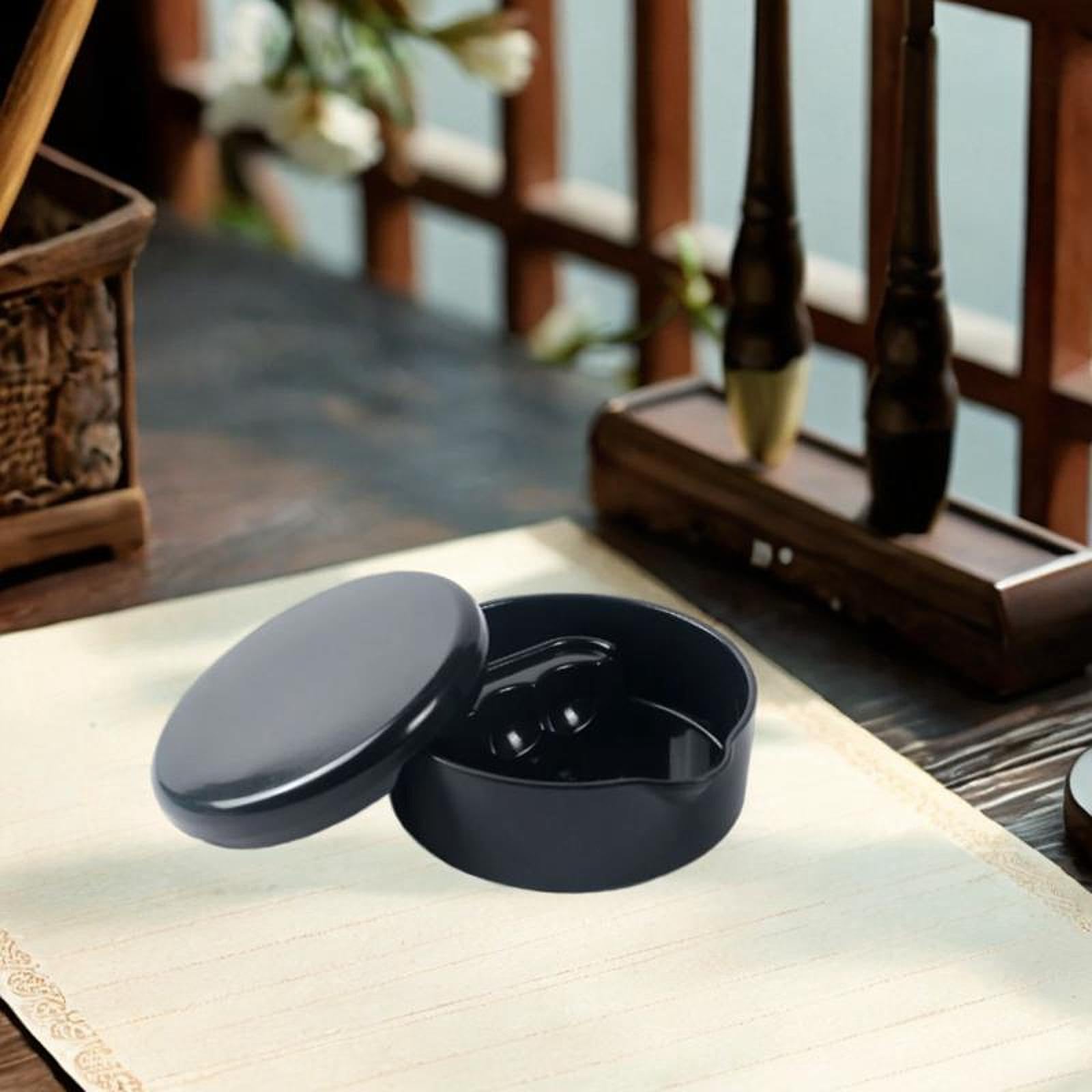 Colaxi Calligraphy Inkstone Inkstone with Cover Drawing Inkstone Traditional Professional Calligraphy Ink Box Ink Plate Ink Fountain, Black