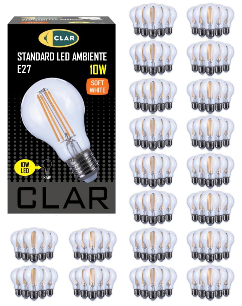 CLAR - E27 LED Vintage, LED Filament E27, Warmweib 2700K 10W (Pack 100)