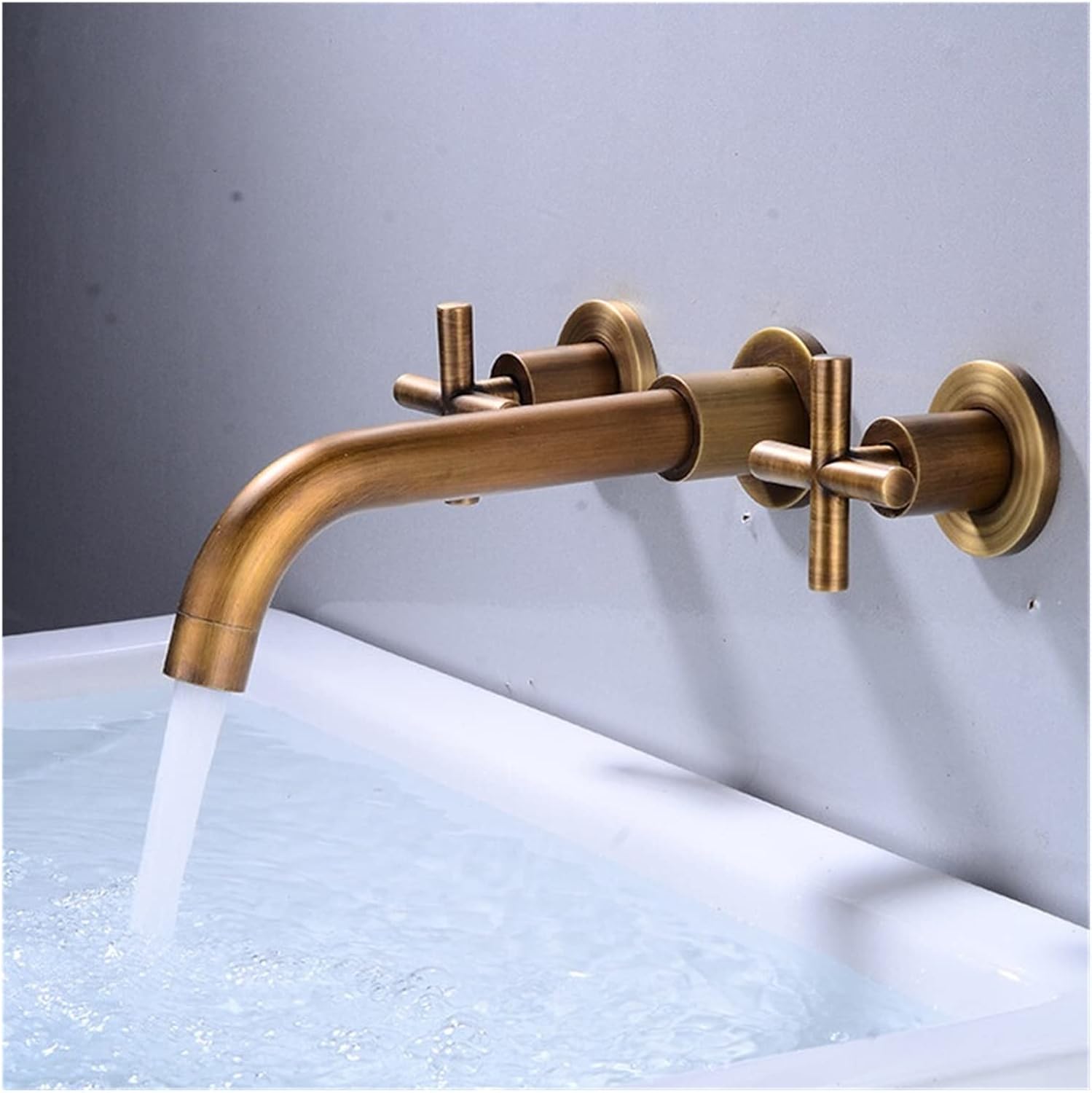 Basin Faucet Wall Mounted Double Handle Mixer Tap Hot & Cold in-Wall Antique Bronze Basin Mixer Total Brass Sink Faucet(Antique Bronze)