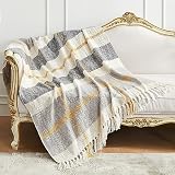 Amélie Home Checkered Texture Woven Throw Blanket, Buffalo Plaid Decorative Colorful Throws with Tas