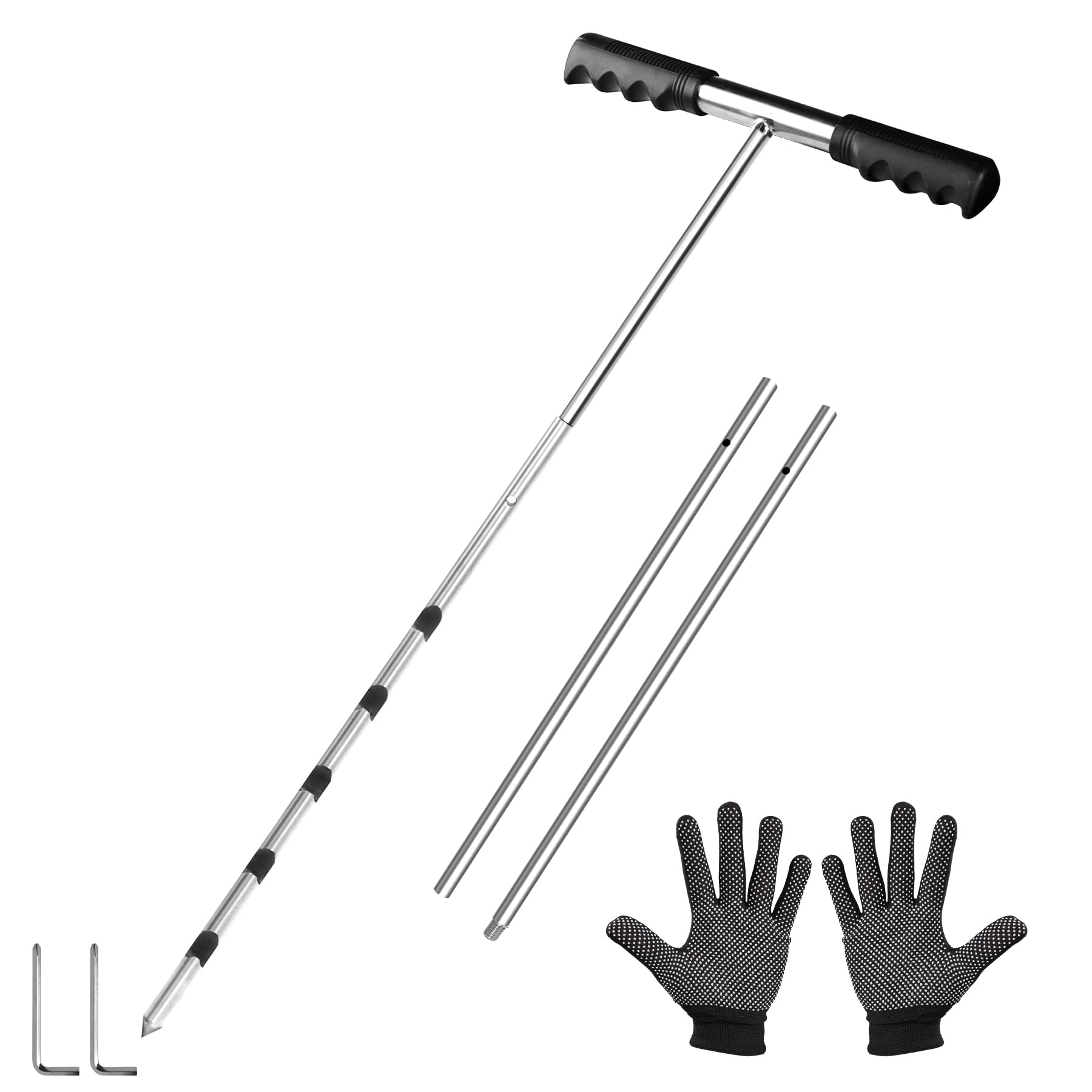 Solid Stainless Steel Soil Sample Probe, Adjustable Height 17-32-48 Inches with T-Handle,Ground Probe Rod,Soil Sampler Tool, Soil Probe for Soil Sampling Plant Care Lawn Garden Farm