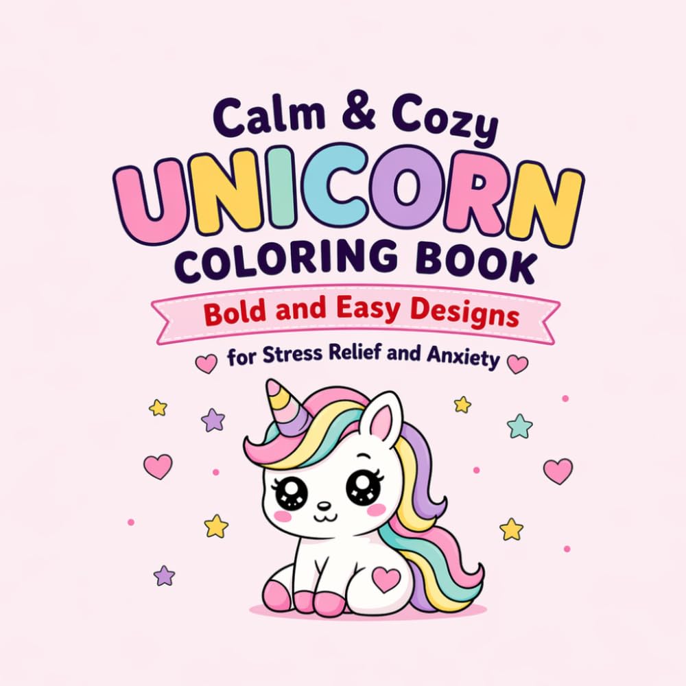 Calm & Cozy Unicorn Coloring Book: Bold and Easy Designs for Stress Relief and Anxiety (Cute And Cozy Coloring Books)