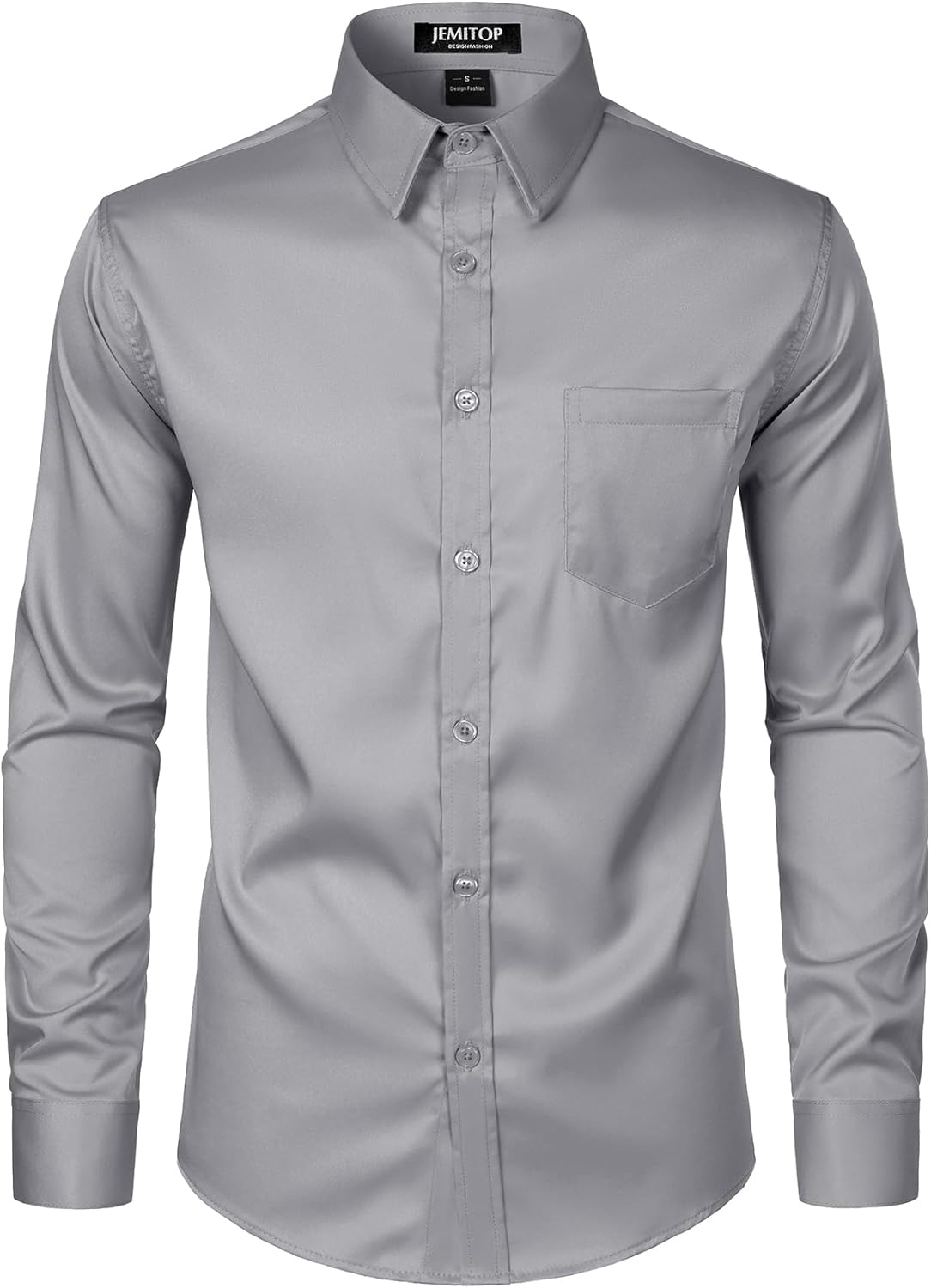 JEMITOP Men's Stretch Slim Fit Dress Shirts Formal Wedding Prom Business Long Sleeve Button Down Shirt with Pocket - Image 3