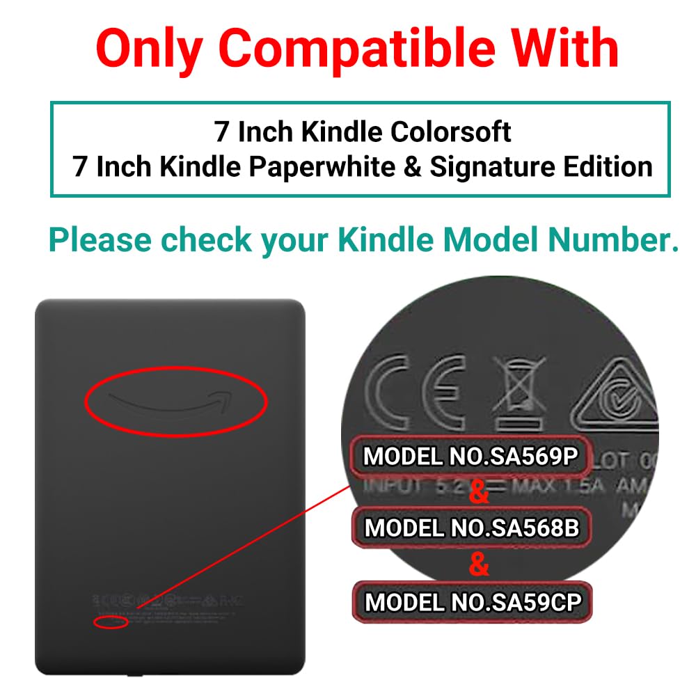 Schutzhülle für alle Kindle Paperwhite 12. Generation 2024 / Kindle Colorsoft Signature Edition, niedliche Hülle mit Handschlaufe, PU-Leder, für Damen, automatische Wake-/Sleep-Funktion,