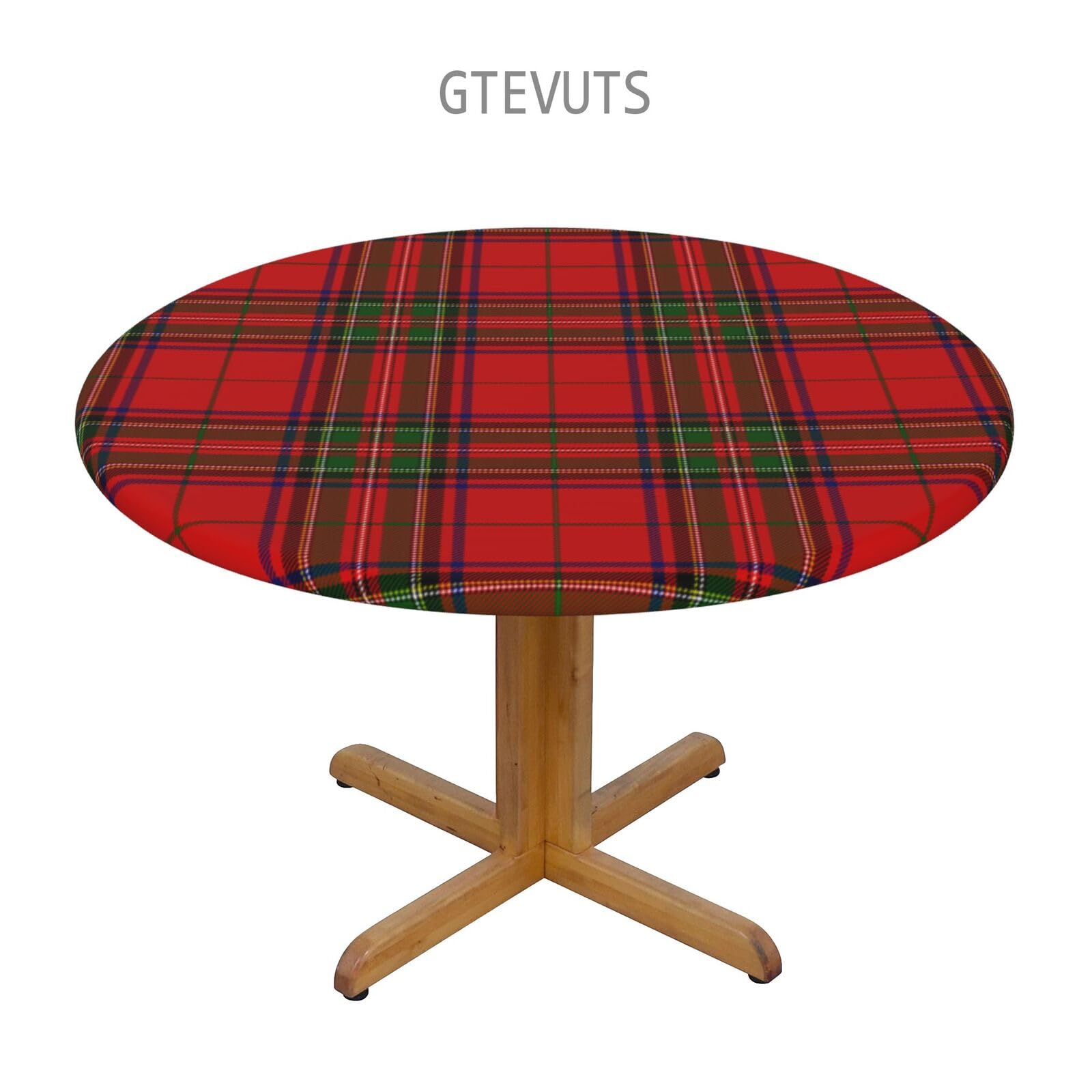 GTEVUTS Christmas Tablecloth Round Fitted Winter Decor - Christmas Tartan Plaid Table Cover Elastic Edged Round Reusable Wipeable Table Cloth for New Year Kitchen Patio Party, Fit 40-44 inch
