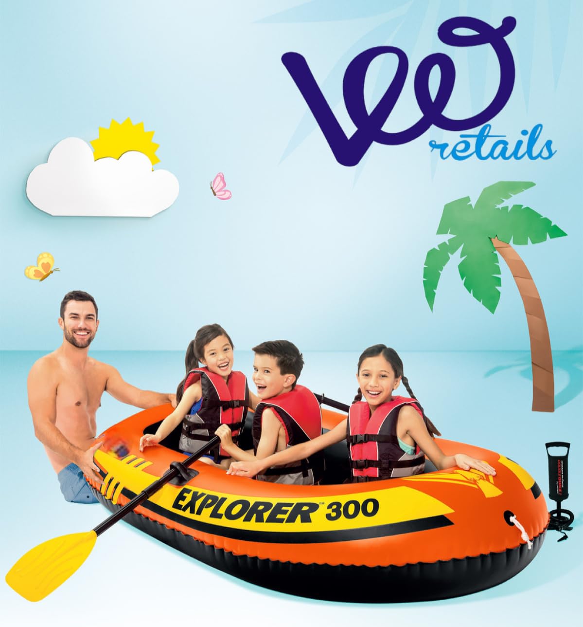 VWretails Explorer 300, 3 Person Inflatable Boat for Flood Rescue, Adventure, Rafting, Fun and Enjoyment of River and Swiming Pools Fishing, with Oars & Air Pump (58332) 2