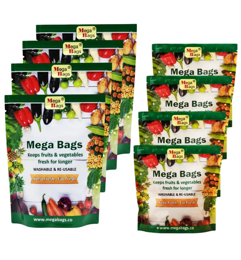 Vegetable Fridge Bags keep veggies fresh 15+ days, Anti-Fungal & Anti-Microbial ICAR Approved Reusable, washable, eco-friendly. Pack of1 : 4 bags (1.5kg) + 4 bags (1kg). Lasts up to 2.5 years-image-13