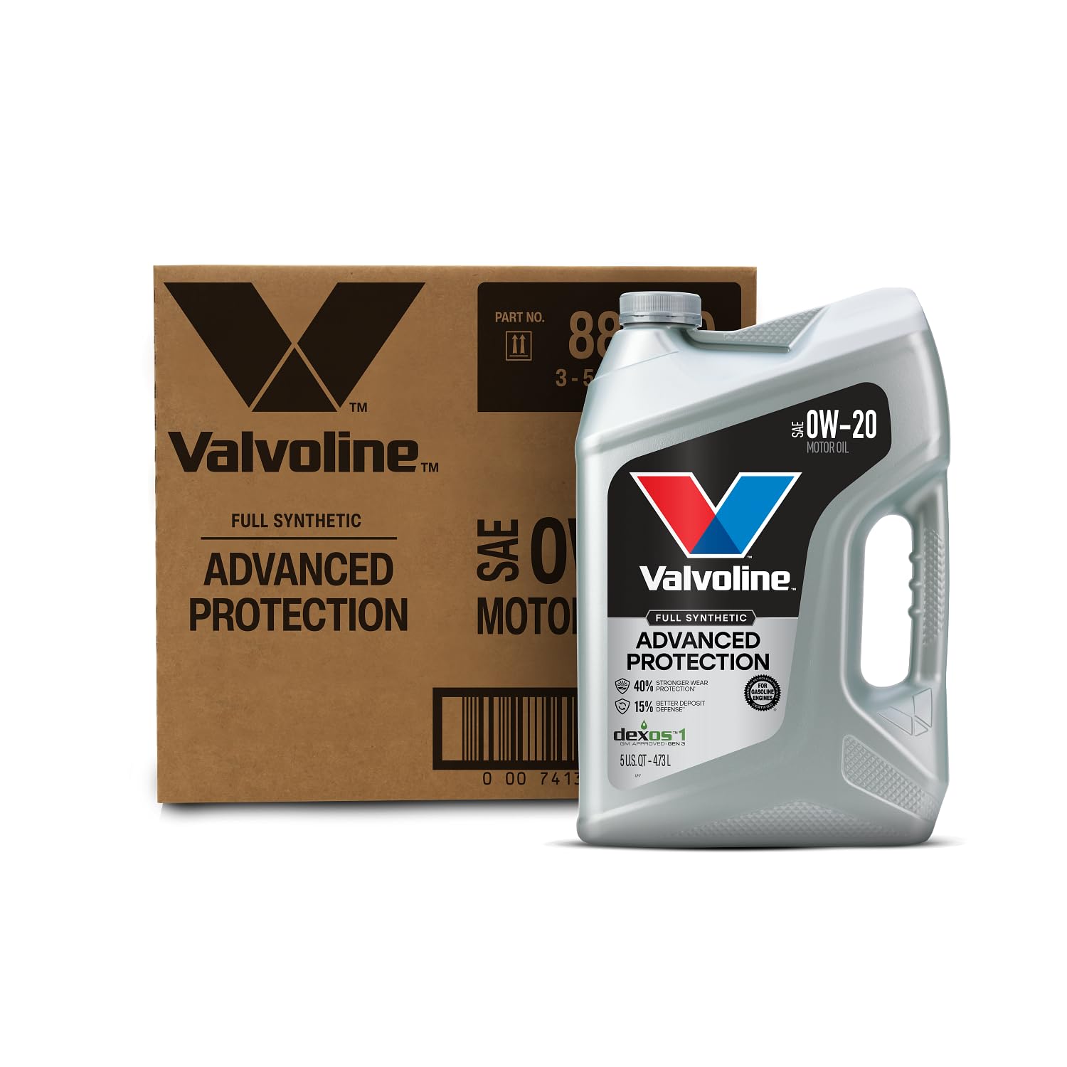 Valvoline Advanced Full Synthetic SAE 0W-20 Motor Oil 5 QT, Case of 3