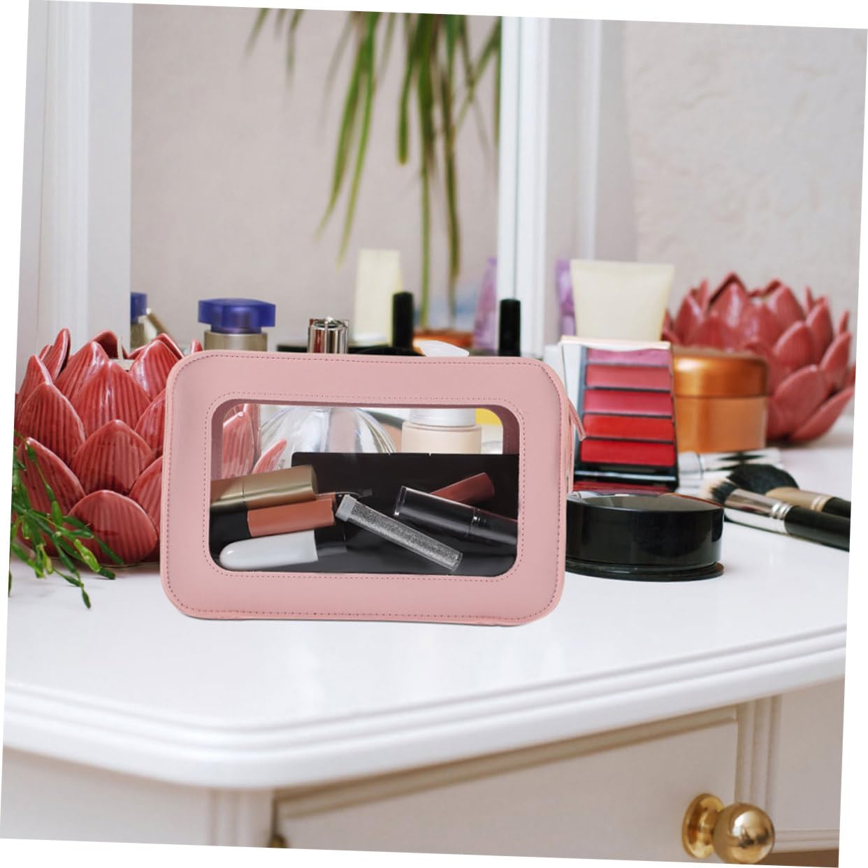 Borsa Trasparente da Viaggio, Makeup Pouch Pvc Rosa, 2 Pezzi | Zippered, per Aeroporto e Controllo Sicurezza, Organizer Cosmetici Buona Capacità di Contenimento