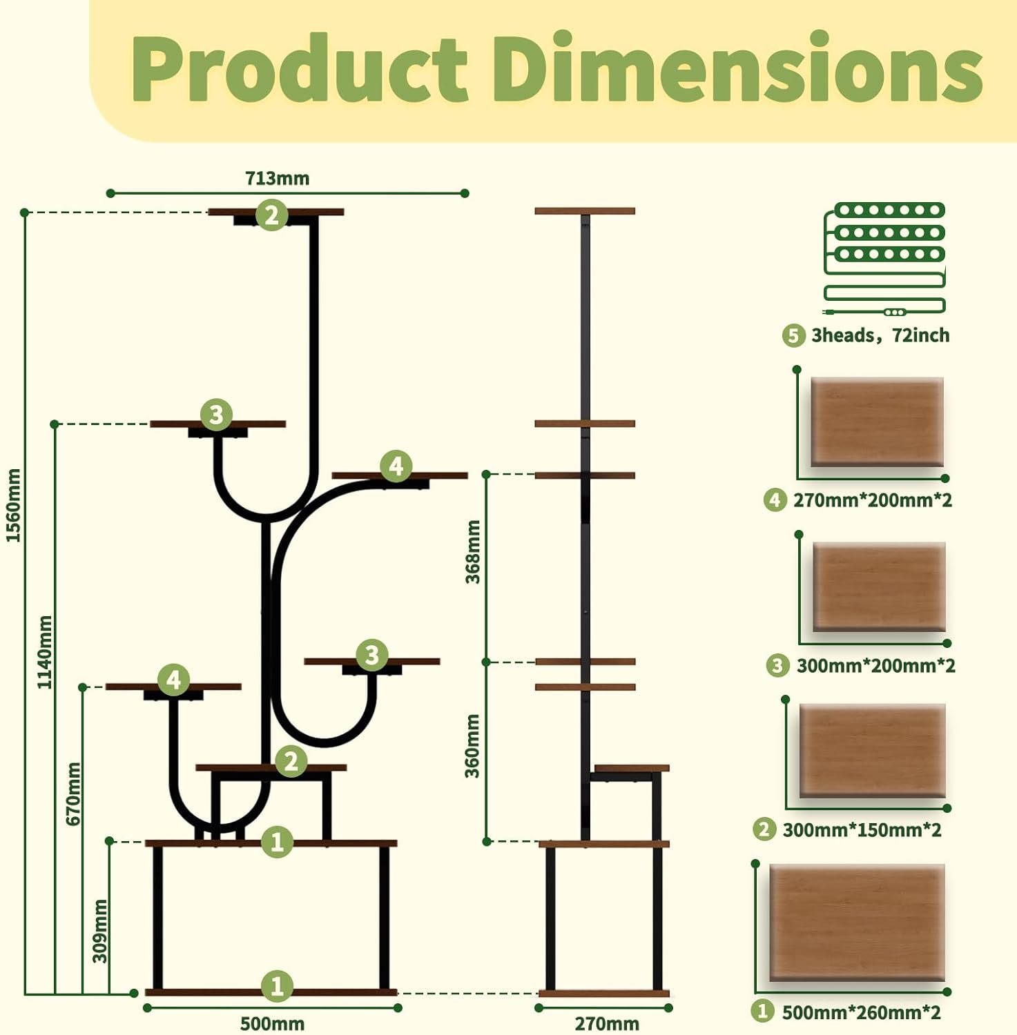 indoor plant stand with grow light, 8-tier u-shaped space-saving corner plant stand, multi-size metal plant rack for home and balcony decor jjg shape