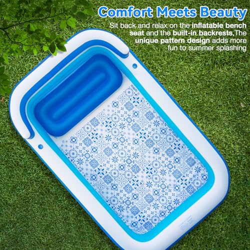 Extra Large Inflatable Pool for Adults 120"x85"x26" – Blow Up Pool with Seats & Backrest, Fits 10 Adults, Air Pump Included, Heavy Duty Above Ground Family Swimming Pool, Inflatable Pool for Backyard by HRLA - Used condition - Image 3