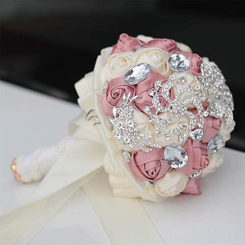 Miniatura 4 de Ramo de broche para novia pequeña, ramo de boda, ramo de rosas de satén para niña, hecho a medida, ramo floral de boda, arreglo de centro de mesa,