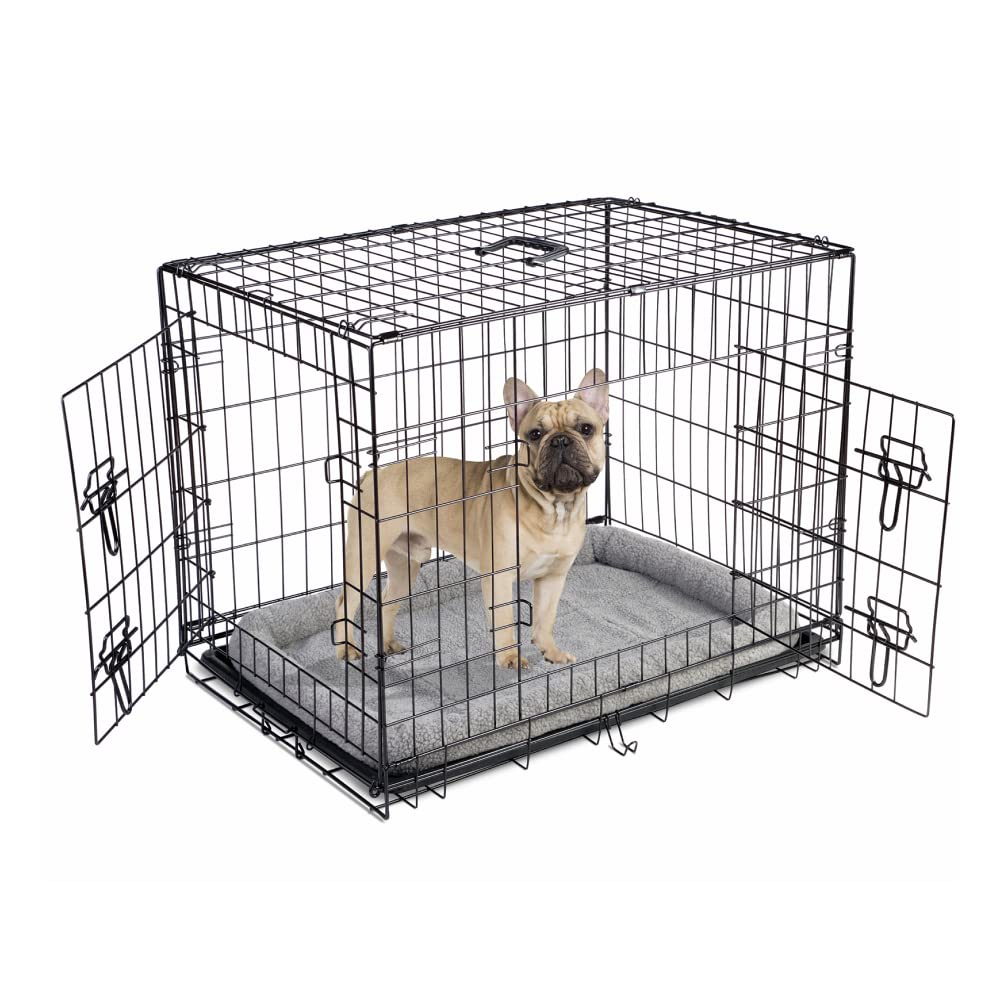 Dog Puppy Cage Folding 2 Door Crate With Plastic Tray Medium 30 inch 