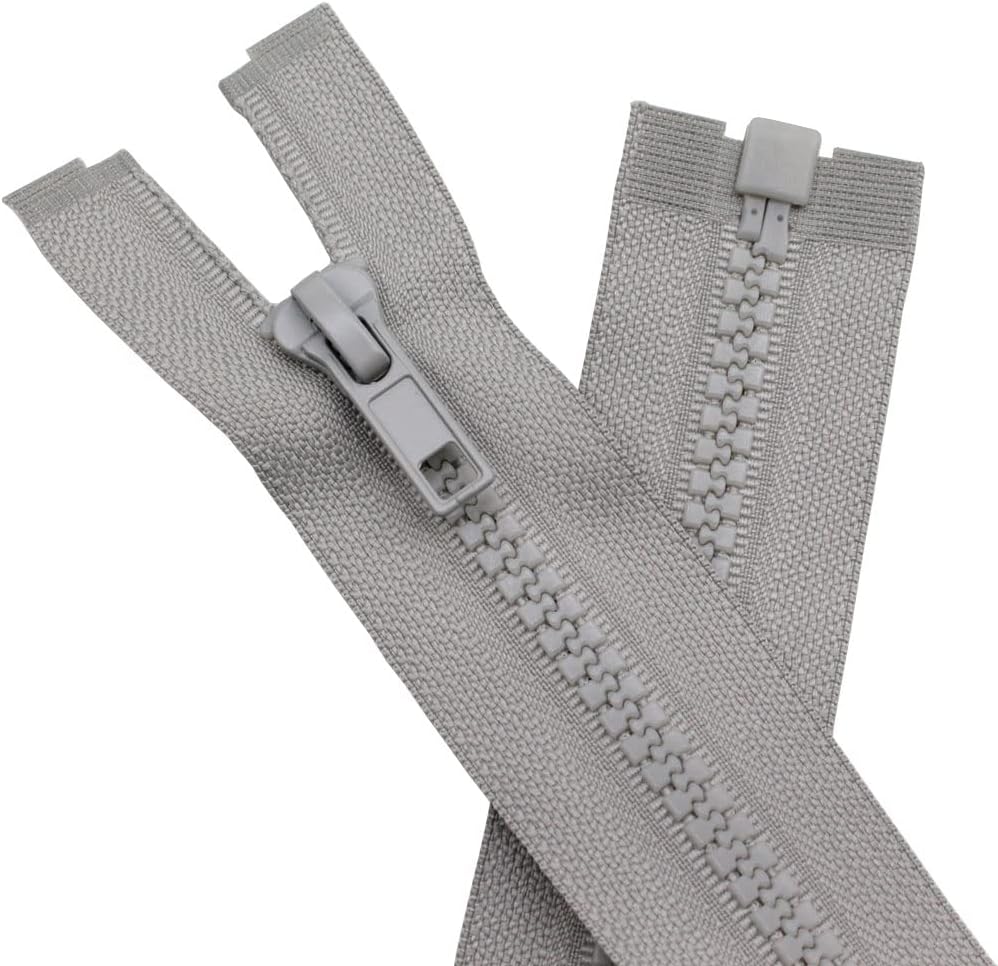 YaHoGa 2PCS #5 26 inch Separating Jacket Zippers for Sewing Coats Jacket Zipper Grey Molded Plastic Zippers Bulk (26" Gray)