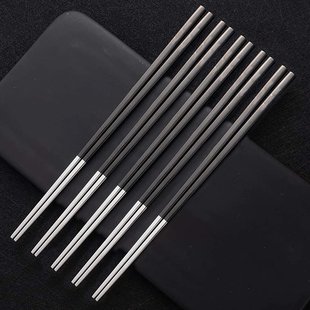 FAMMIX Palillos de acero inoxidable reutilizables, 5 pares de palitos de metal, palillos japoneses chinos coreanos, aptos para lavavajillas, juego de palillos ligeros y reutilizables para cena, color