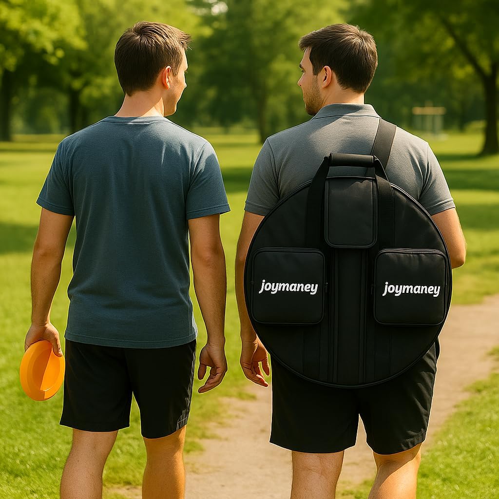 Disc Golf Basket Carry Bag + Bonus Chain Guard 26.5" Padded Target Case with Shoulder Strap & Dual Disc Pockets, Fits 12–24 Chain Baskets, Heavy-Duty 600D Polyester, Water-Resistant