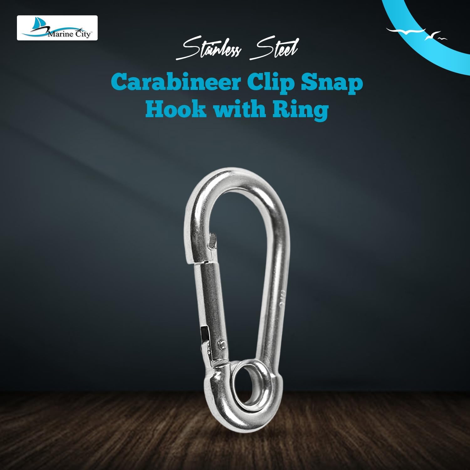 MARINE CITY Carabiner Clip Snap Hook 316 Stainless Steel Clips Ideal for Fishing Boating Sailing & Camping