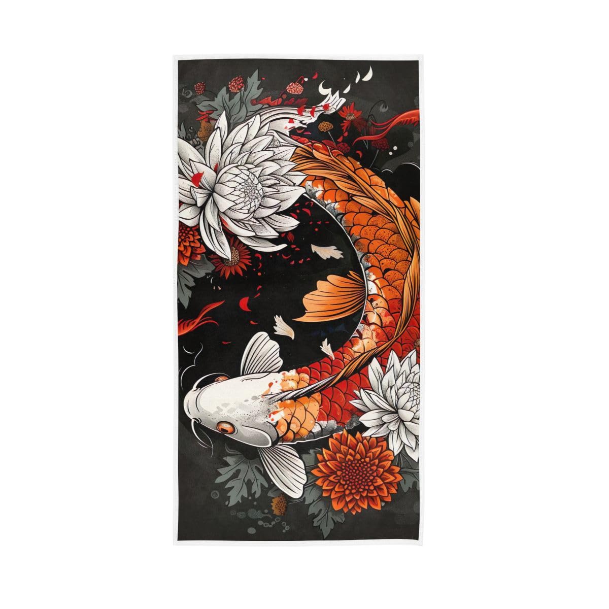 LSRCPD Koi Fish with Flowers Hand Towels, Shower Towels for Hand, Face, Hair, Yoga, Kitchen, Bath 15 x 30 Inches